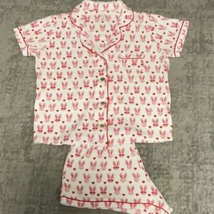 Roller Rabbit Pink and White Heart print Pajama Set.